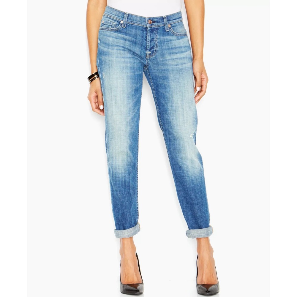 7 FOR ALL MANKIND JEANS Blue Denim JOSEFINA SKINNY BOYFRIEND Low-Rise JEANS 25